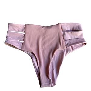 Tori Praver Pink Blush Bikini Bottom Size S Ribbed Side Cutout Sexy Cheeky Swim